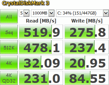 Crystal DiskMark 3 Intel 535 480GB
